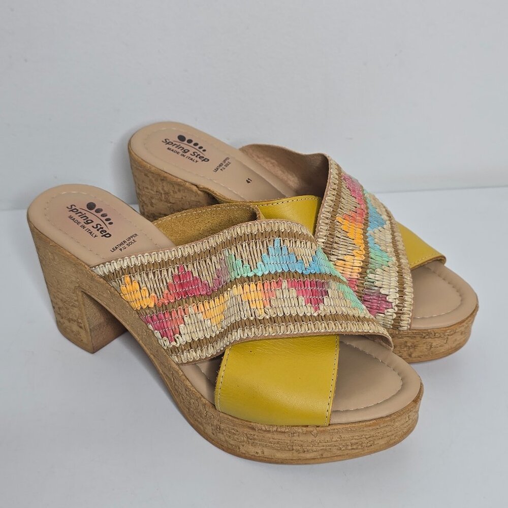 Spring Step‎ Tribeca Cross-Band Heeled Sandals Slide Shoes Womens 41 / 9.5 - 10